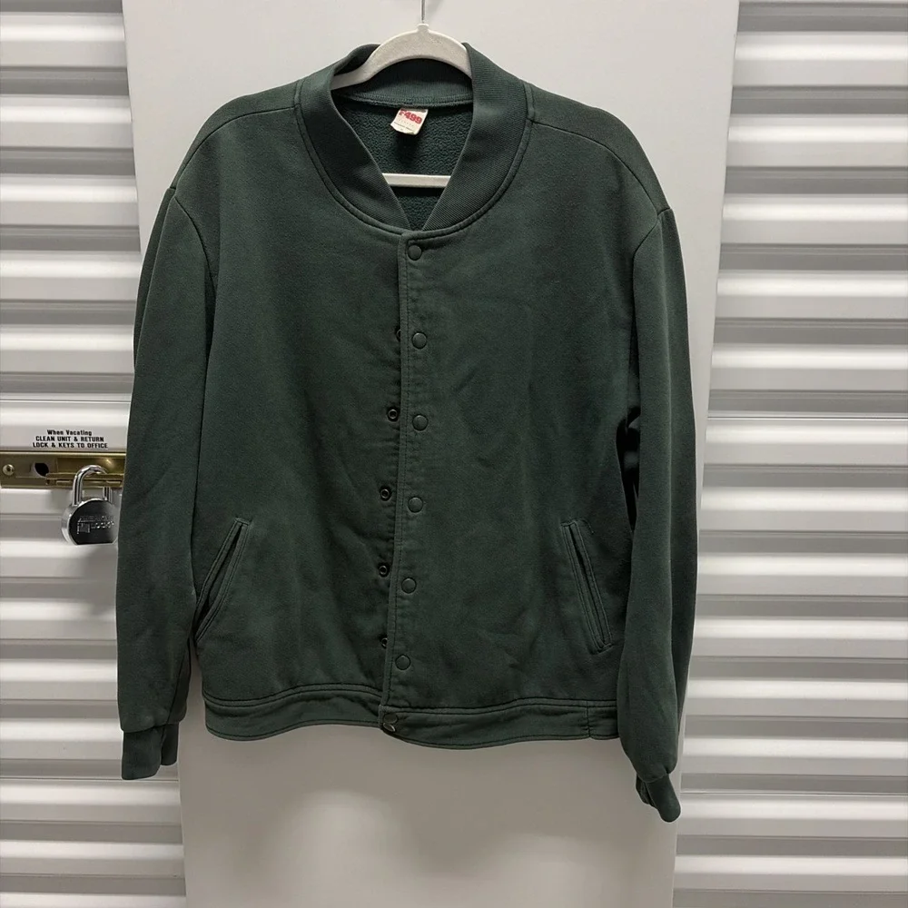 American Apparel Men‎ Heavy Terry Club Bomber Baseball Jacket XLGreen